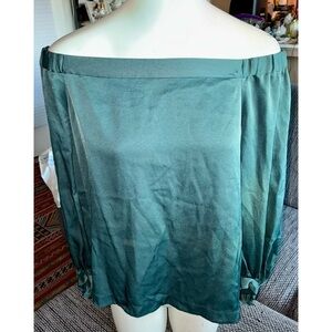 BCBG Maxazria Lng-slv Dark Green Off-shoulder Top, Sz XS
